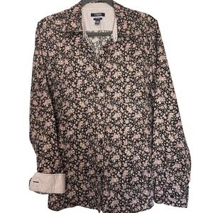 Chap's Women's Size XXL No Iron Black Pink Floral Button Up Cotton Shirt